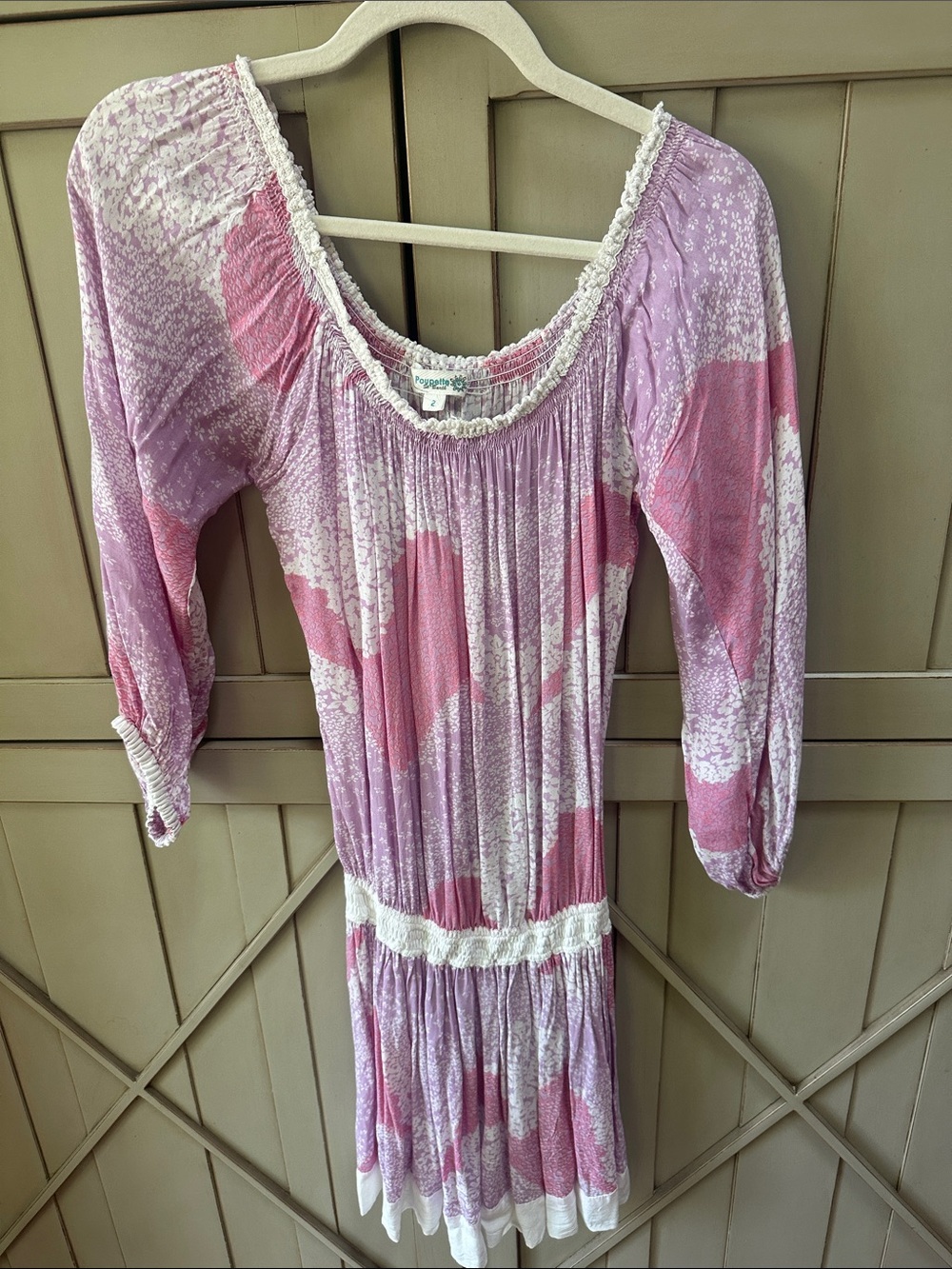 Poupette St. Barth Pink & Lavender Boho Peasant Dress and coverup sz2